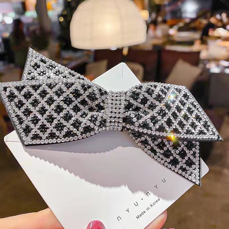 Korean 3D Rhinestone Double-layer Bow Spring Clip Fashion Retro