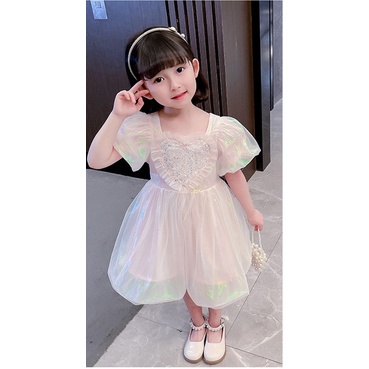 022 Summer Korean Dress Love Bow Dress Children's clothing Western style princess dress skirt