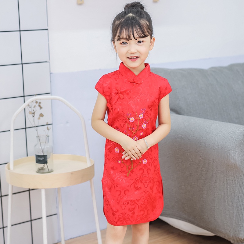 2021 children's Embriodery cheongsam summer and CNY retro western princess dress Chinese style