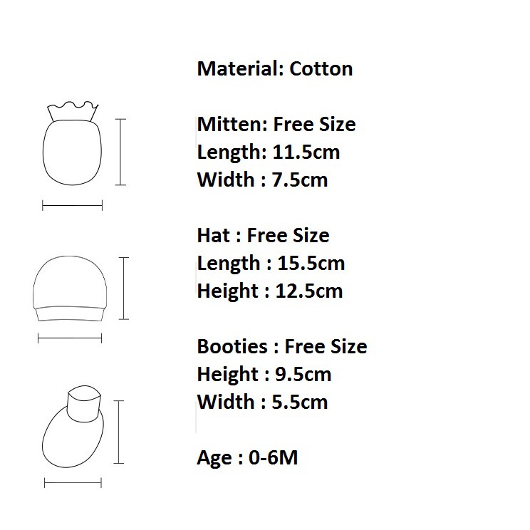 Baby Mitten+Hat+Booties 3set/pkt