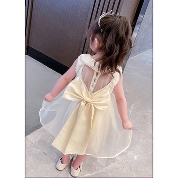 2022 Summer Korean Love bow backless dress children's clothing Western style princess dress skirt