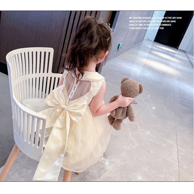 2022 Summer Korean Love bow backless dress children's clothing Western style princess dress skirt