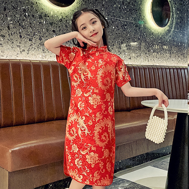 2021 children's Embriodery cheongsam summer and CNY retro western princess dress Chinese style