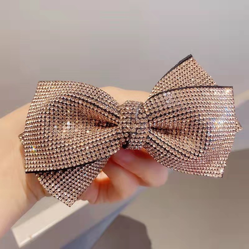 Korean 3D Rhinestone Double-layer Bow Spring Clip Fashion Retro