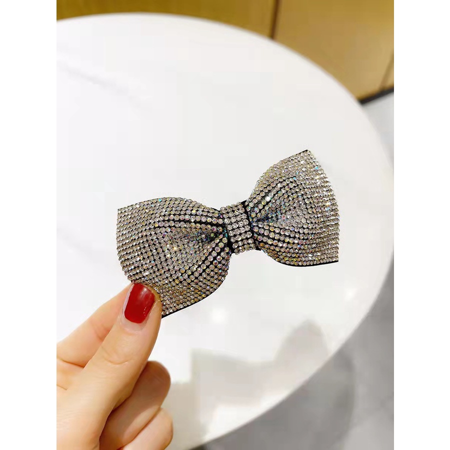 Korean 3D Rhinestone Double-layer Bow Spring Clip Fashion Retro