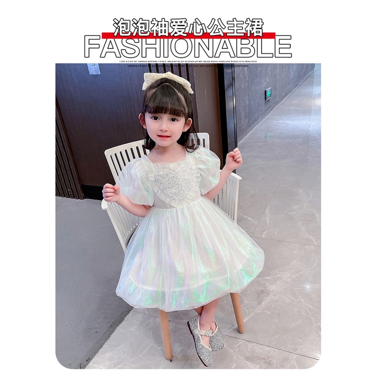 022 Summer Korean Dress Love Bow Dress Children's clothing Western style princess dress skirt
