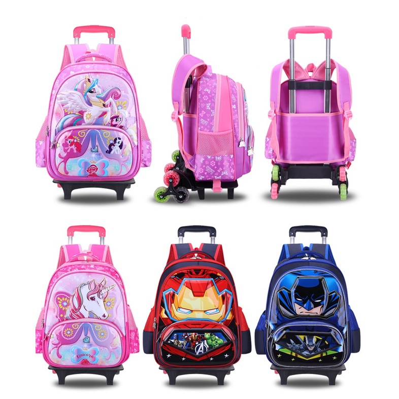 Children's schoolbag primary school students 2-5 grade cartoon backpack climbing stairs six-wheeled trolley