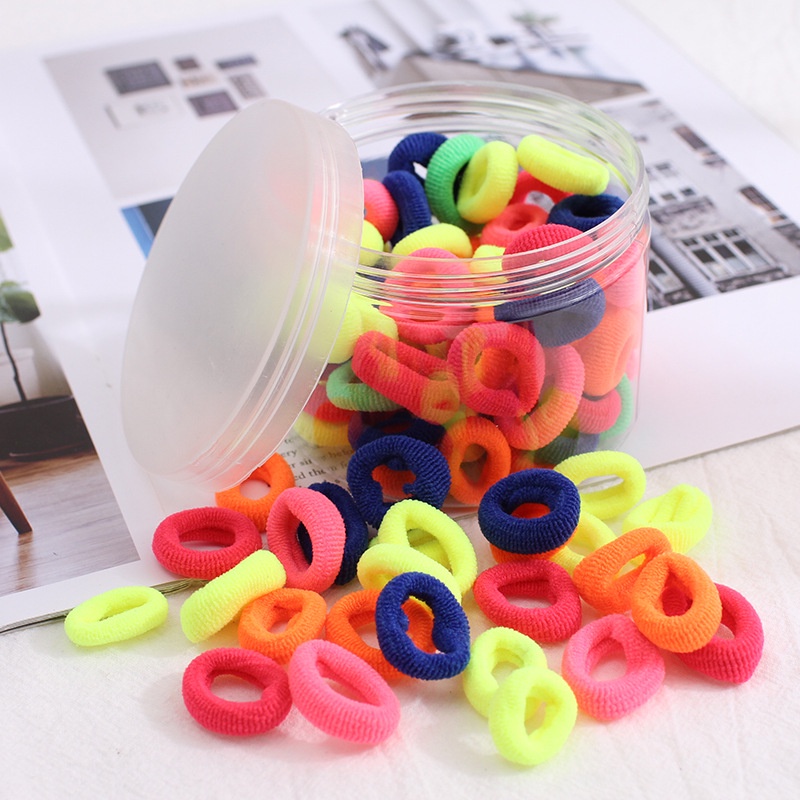 100 pieces/can high elastic candy color small seamless hair tie black hair rope children's jewelry towel ring seamless