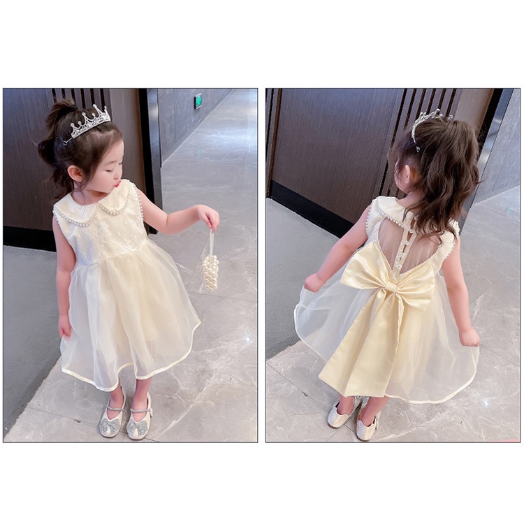 2022 Summer Korean Love bow backless dress children's clothing Western style princess dress skirt