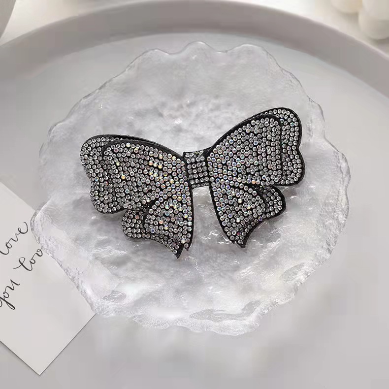 Korean 3D Rhinestone Double-layer Bow Spring Clip Fashion Retro