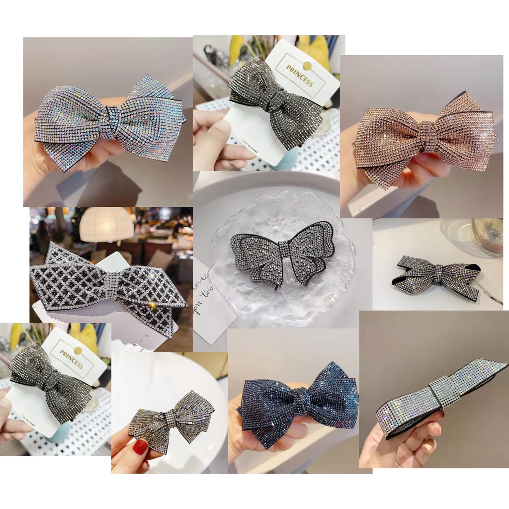 Korean 3D Rhinestone Double-layer Bow Spring Clip Fashion Retro