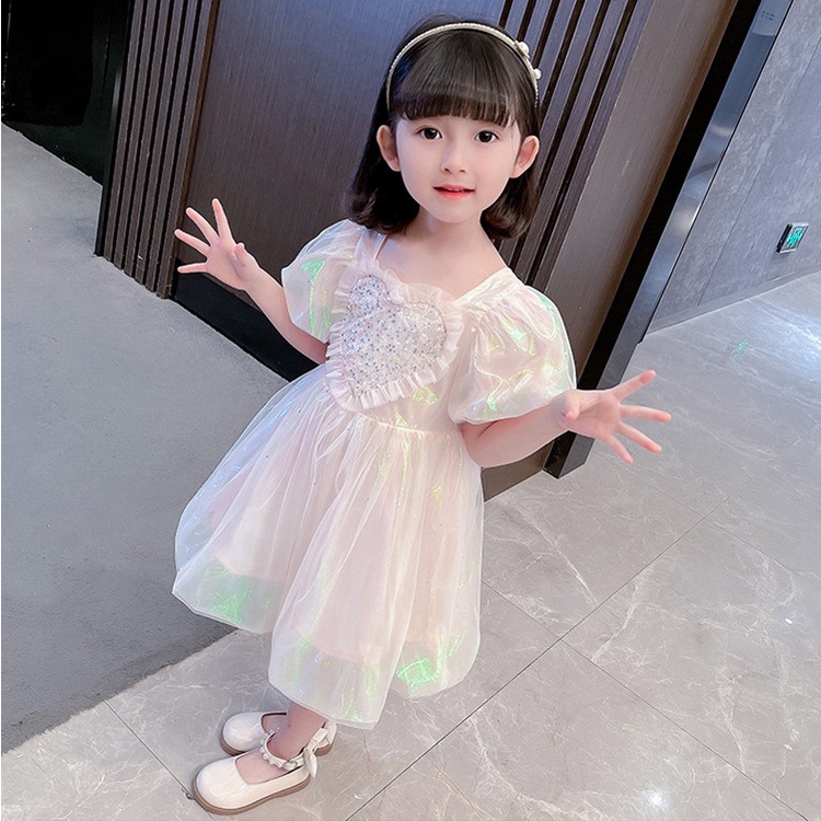 022 Summer Korean Dress Love Bow Dress Children's clothing Western style princess dress skirt