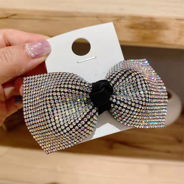 Korean 3D Rhinestone Double-layer Bow Spring Clip Fashion Retro
