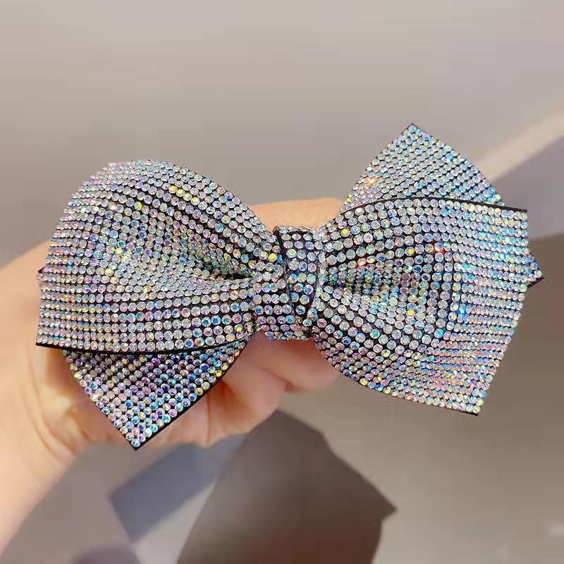 Korean 3D Rhinestone Double-layer Bow Spring Clip Fashion Retro