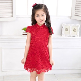 Children's cheongsam spring and summer girls' new lace Chinese style ethnic children clothing
