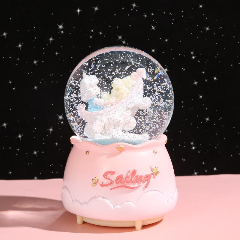 Creative Cartoon Rotating Music Box Snowy Music Box Flashing Crystal Ball Festival Commemorative Couple Gift