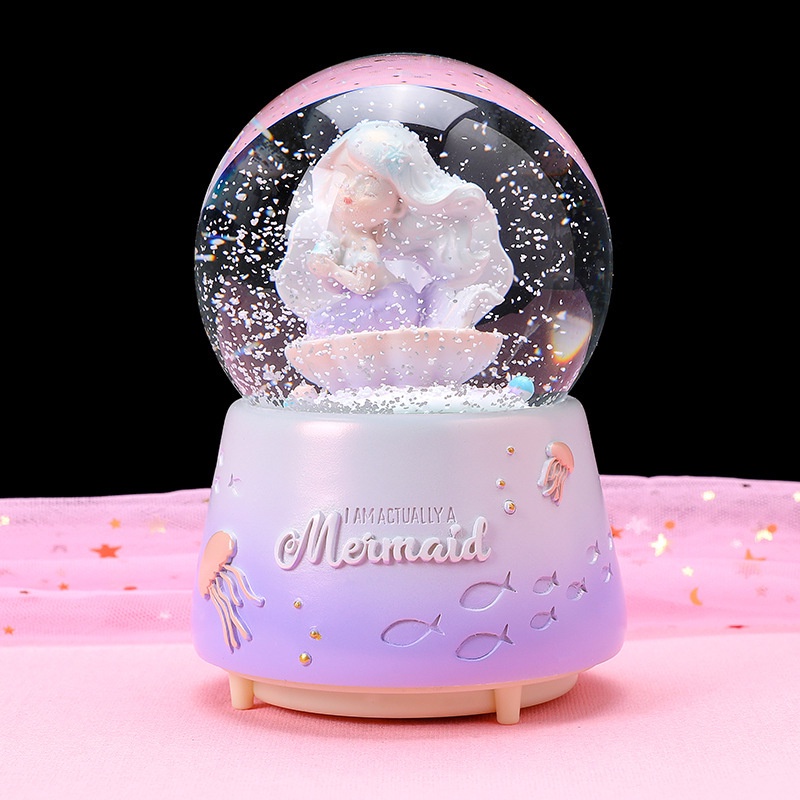 Creative Cartoon Rotating Music Box Snowy Music Box Flashing Crystal Ball Festival Commemorative Couple Gift