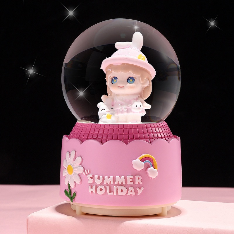Creative Cartoon Rotating Music Box Snowy Music Box Flashing Crystal Ball Festival Commemorative Couple Gift