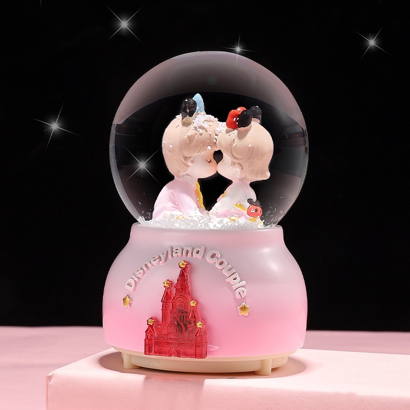 Creative Cartoon Rotating Music Box Snowy Music Box Flashing Crystal Ball Festival Commemorative Couple Gift