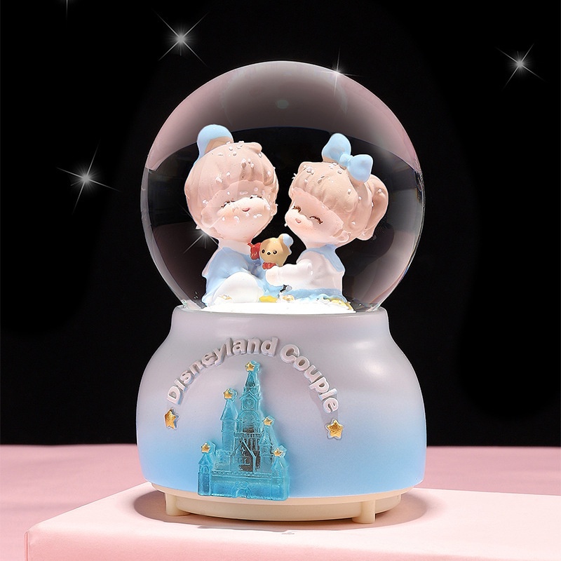 Creative Cartoon Rotating Music Box Snowy Music Box Flashing Crystal Ball Festival Commemorative Couple Gift