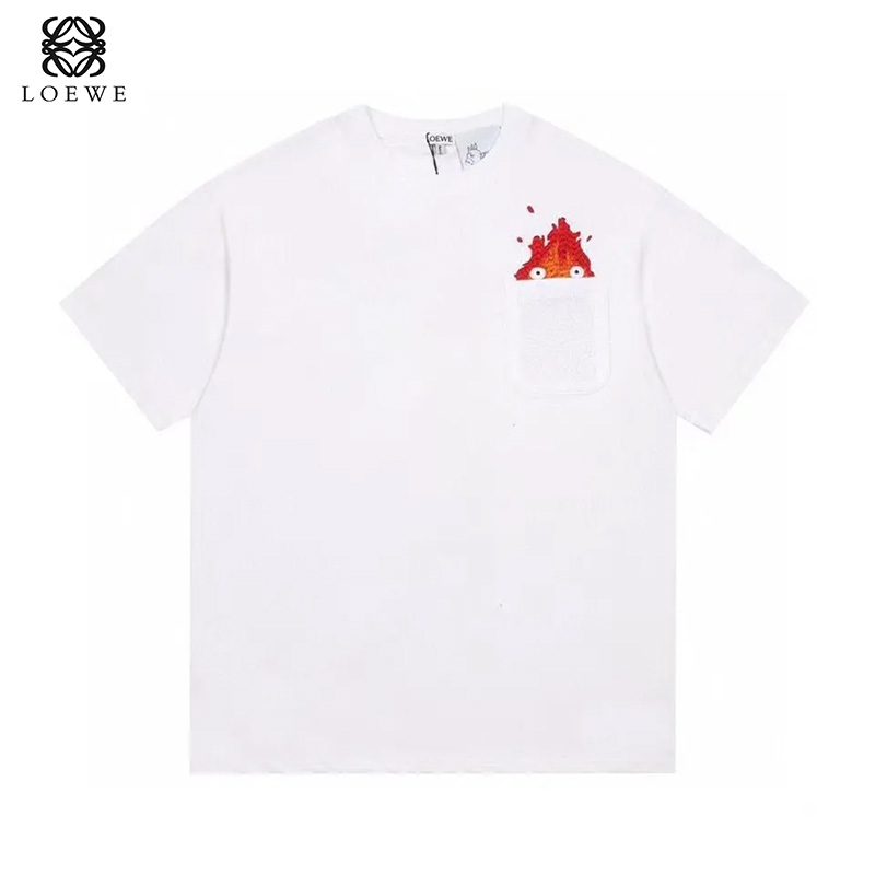 LOEWE/ルオ・イーウェイ 半袖 ハウルの動く城 炎刺繍 コットン 男女兼用 Tシャツ