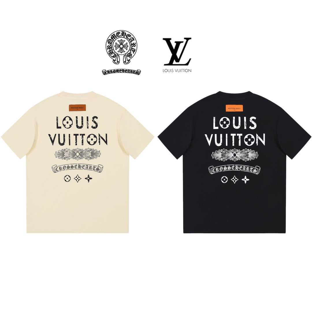LOUIS VUITTON✖️Chrome Hearts  共同限定23ss新スローガン文字丸首半袖  男女兼用