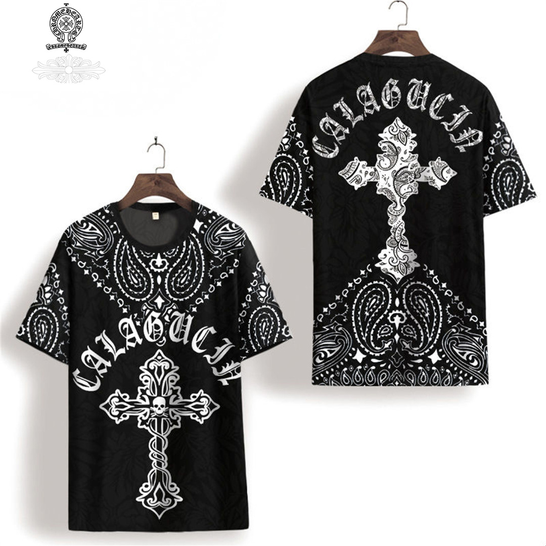 Chrome-hearts/ クロハート 半袖 Tシャツ メンズ 夏 薄手 速乾 黒 半袖 カシューフラワー柄