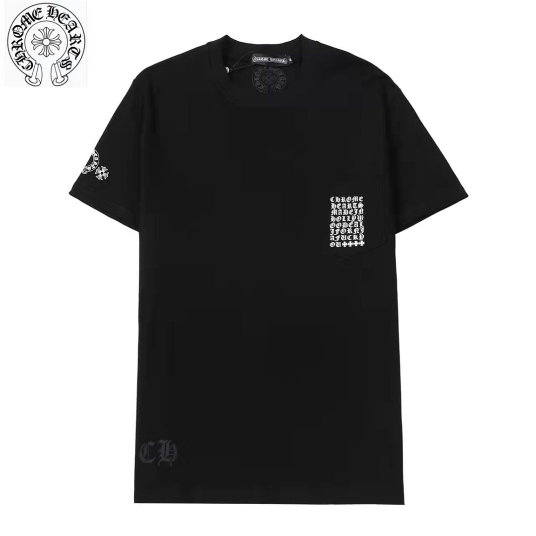 Chrome-hearts/ カラスハート 男女兼用 ポケット梵字クロス丸首半袖Tシャツ