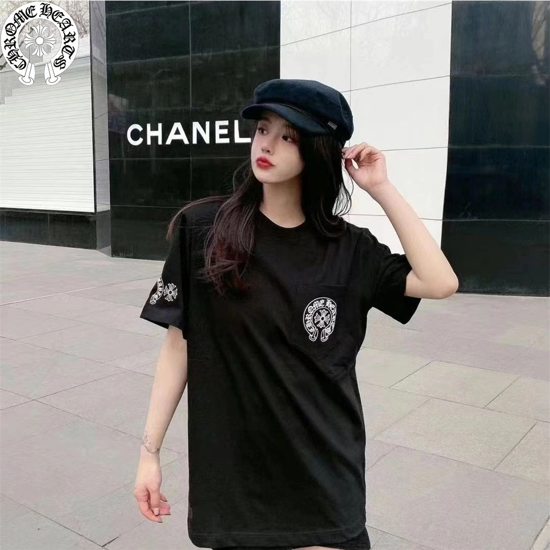 一つ購入ごとに一つ無料贈呈 Chrome-hearts/クロウ ハートクロス 半袖 ルーズ Tシャツ 男女兼用