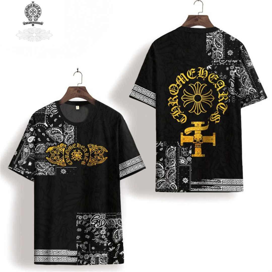 Chrome-hearts/ クロハート 半袖 Tシャツ メンズ 夏 薄手 速乾 黒 半袖 カシューフラワー柄