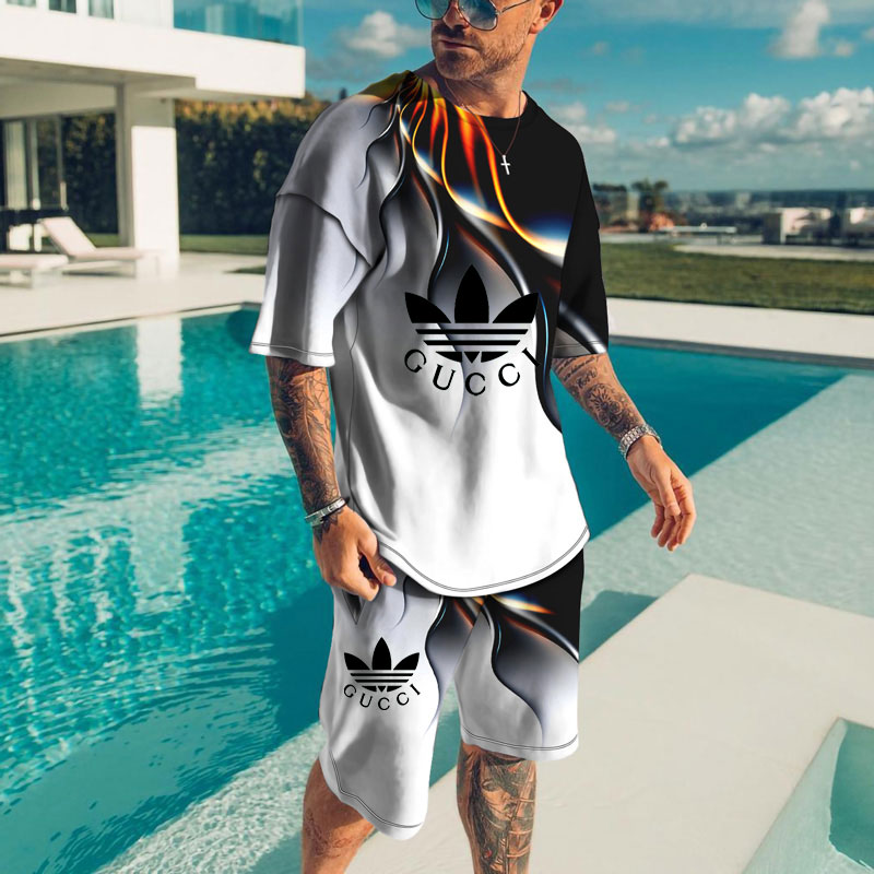 Gucci X Adidas 共同名新作ロゴホットスタンプカップル半袖Tシャツ/上着+ズボン