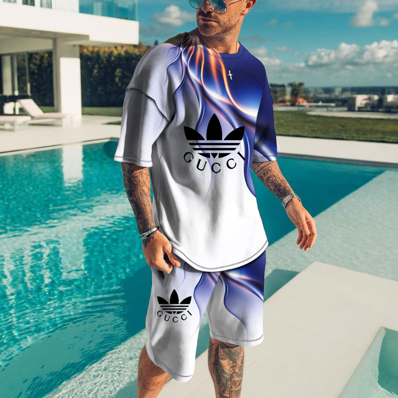 Gucci X Adidas 共同名新作ロゴホットスタンプカップル半袖Tシャツ/上着+ズボン
