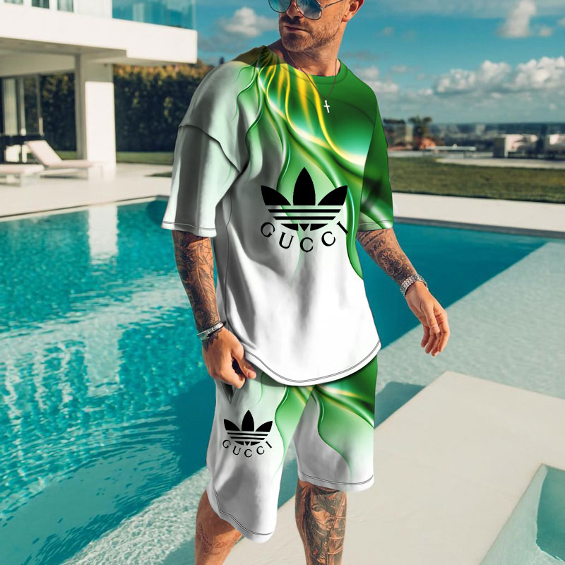Gucci X Adidas 共同名新作ロゴホットスタンプカップル半袖Tシャツ/上着+ズボン
