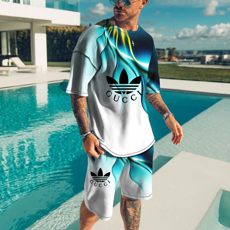Gucci X Adidas 共同名新作ロゴホットスタンプカップル半袖Tシャツ/上着+ズボン
