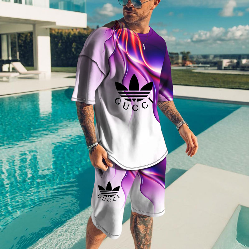 Gucci X Adidas 共同名新作ロゴホットスタンプカップル半袖Tシャツ/上着+ズボン