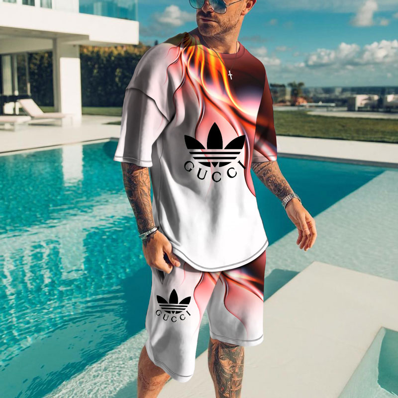Gucci X Adidas 共同名新作ロゴホットスタンプカップル半袖Tシャツ/上着+ズボン