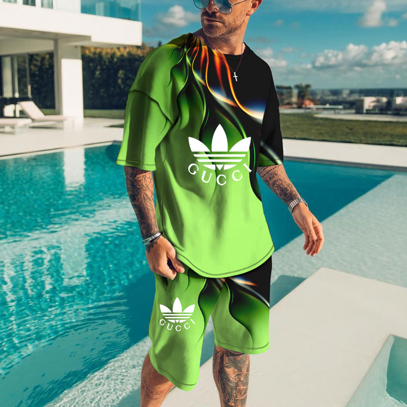 Gucci X Adidas 共同名新作ロゴホットスタンプカップル半袖Tシャツ/上着+ズボン