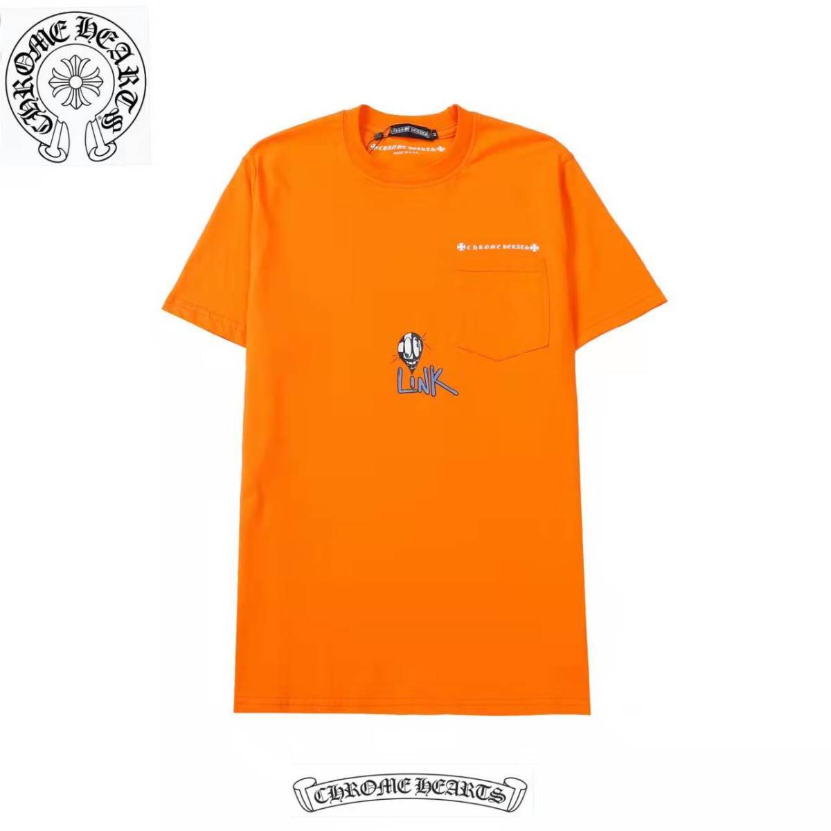 Chrome-hearts/ クロウ ハート クロス オレンジ グラフィティ デザイン 男女兼用 ルーズ コットン 半袖 Tシャツ カップル