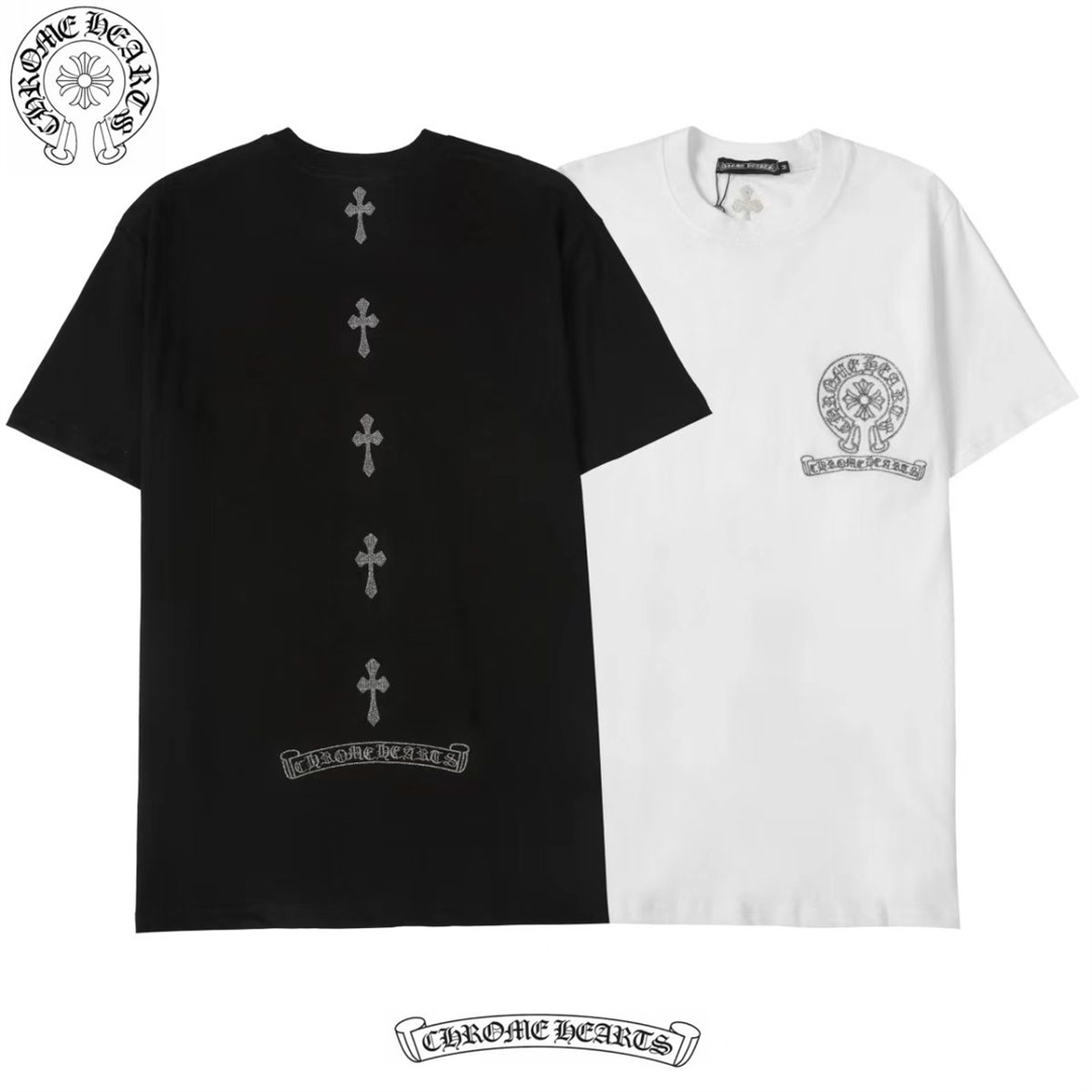 Chrome-hearts/クロハートクロス サンスクリット刺繍 コットン Tシャツ 男女兼用 半袖 カップル