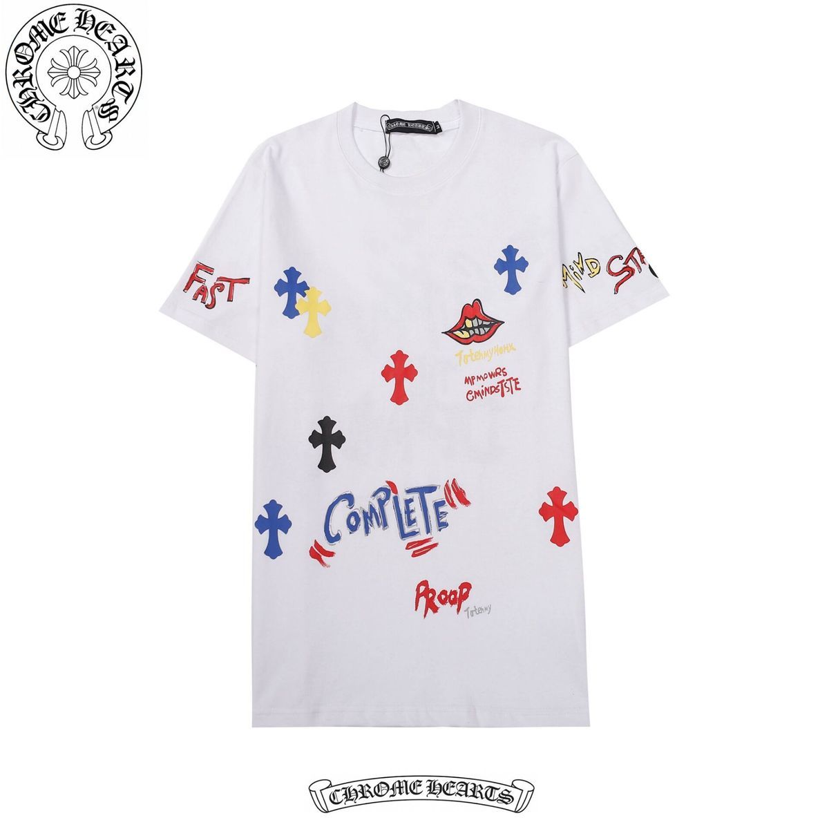  CHROME HEARTS/ クロウハート 2023 面白い落書きクロス漫画唇カジュアル男性と女性半袖 T シャツ夏