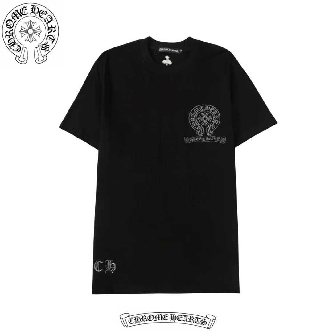 Chrome-hearts/クロハートクロス サンスクリット刺繍 コットン Tシャツ 男女兼用 半袖 カップル