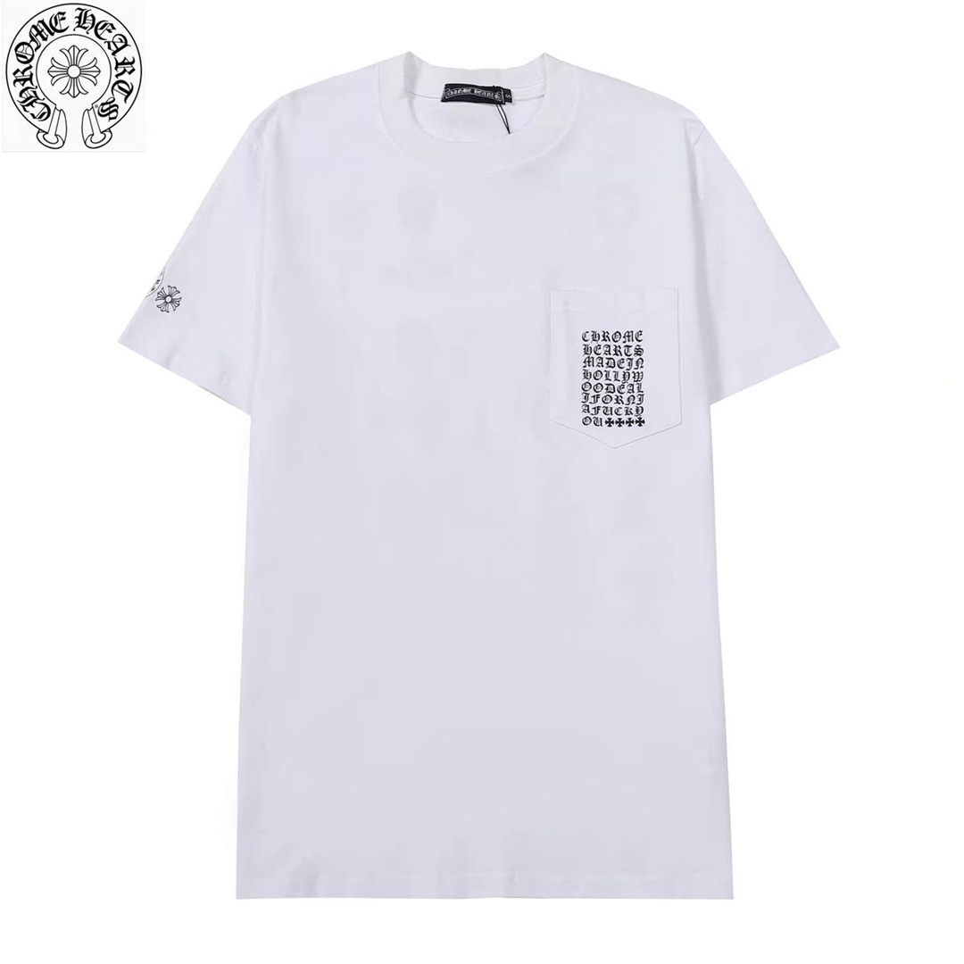 Chrome-hearts/ カラスハート 男女兼用 ポケット梵字クロス丸首半袖Tシャツ