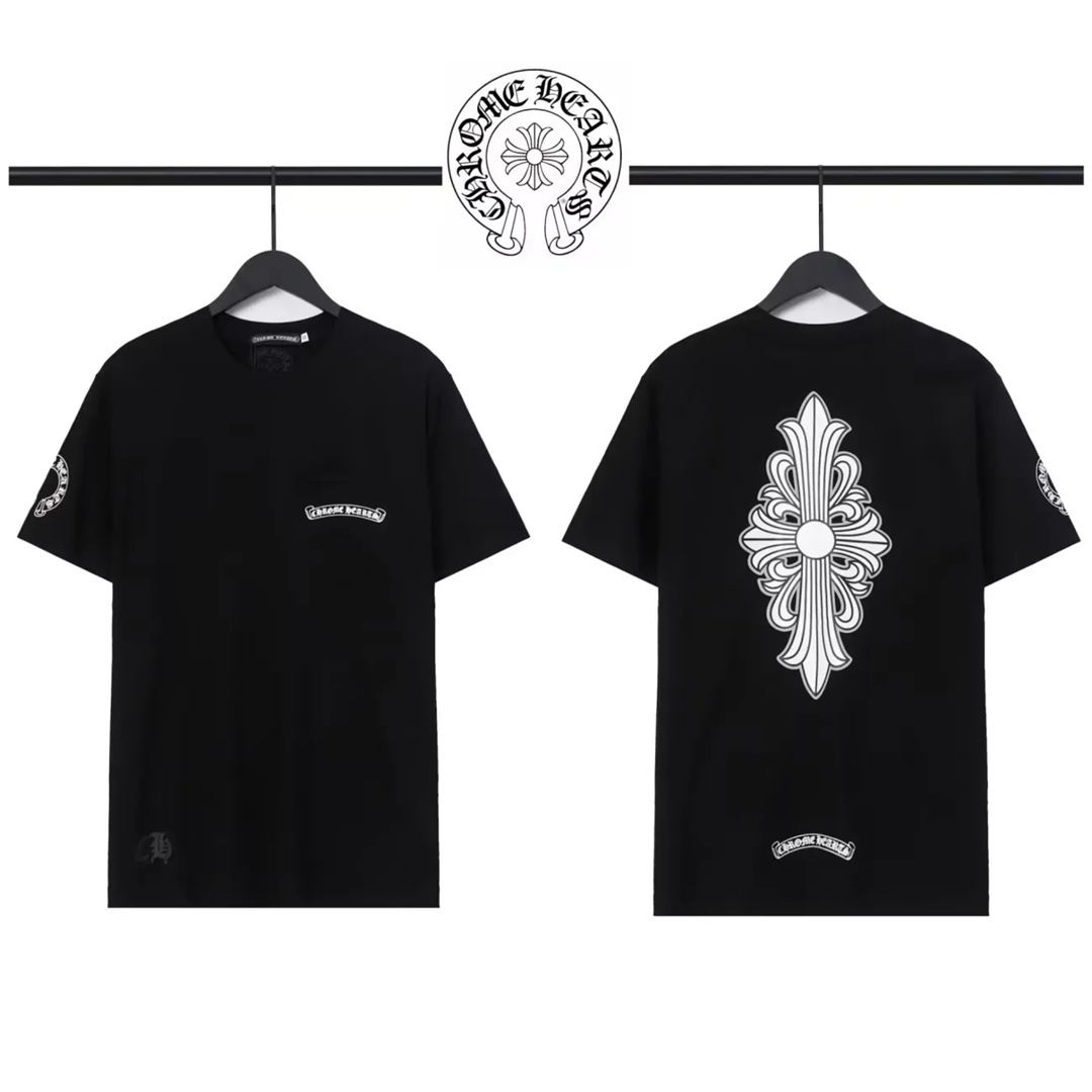 Chrome-hearts/クロハートクロス梵字Tシャツ夏綿ゆったり半袖男女カップル