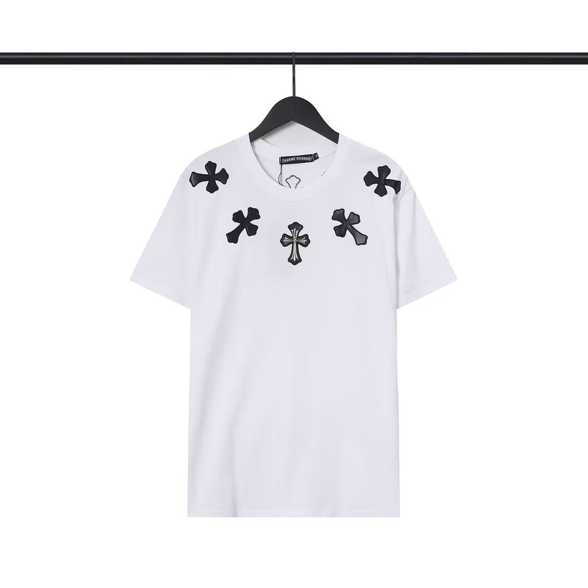 CHROME HEARTS-クロウハート ニュースカーフ レザー刺繍 クロス 男女兼用 ピュアコットン 半袖Tシャツ