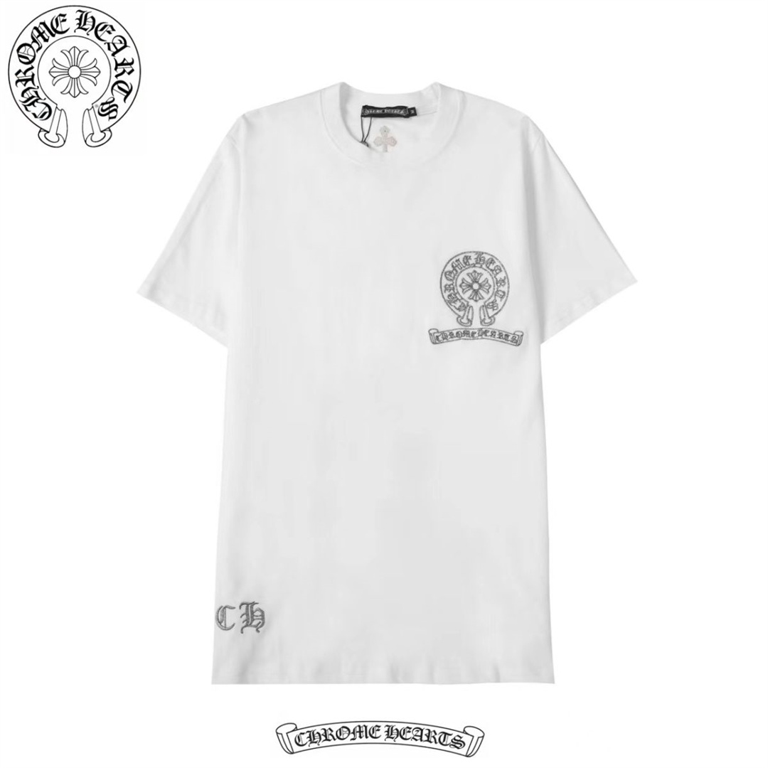 Chrome-hearts/クロハートクロス サンスクリット刺繍 コットン Tシャツ 男女兼用 半袖 カップル