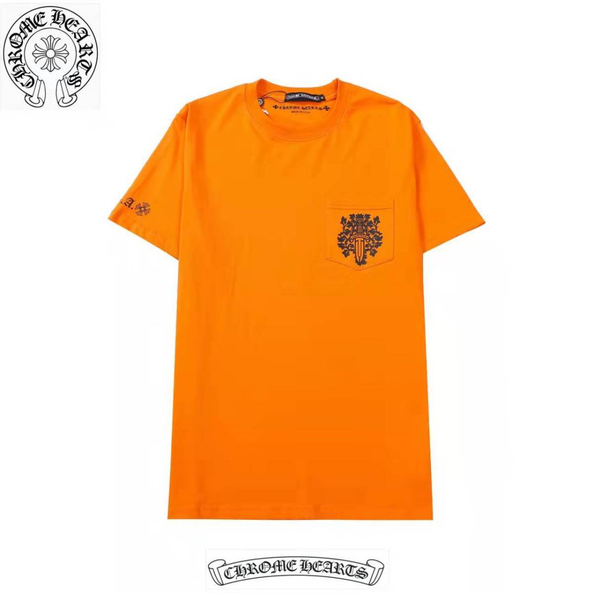 Chrome-hearts/ クロウ ハート クロス オレンジ グラフィティ デザイン 男女兼用 ルーズ コットン 半袖 Tシャツ カップル