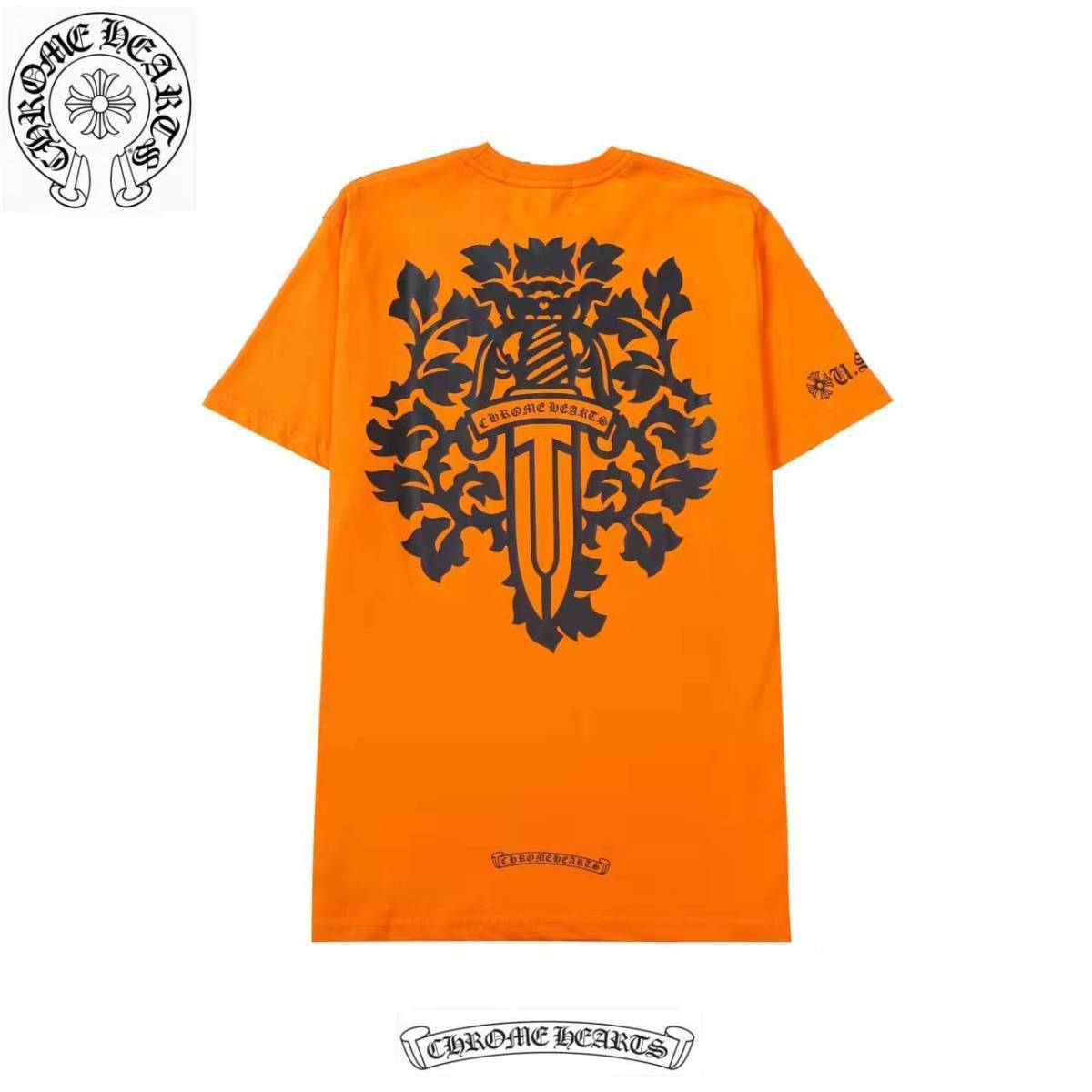 Chrome-hearts/ クロウ ハート クロス オレンジ グラフィティ デザイン 男女兼用 ルーズ コットン 半袖 Tシャツ カップル