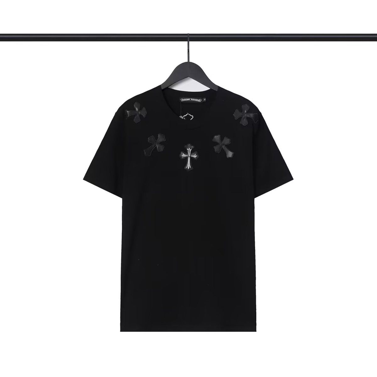 CHROME HEARTS-クロウハート ニュースカーフ レザー刺繍 クロス 男女兼用 ピュアコットン 半袖Tシャツ