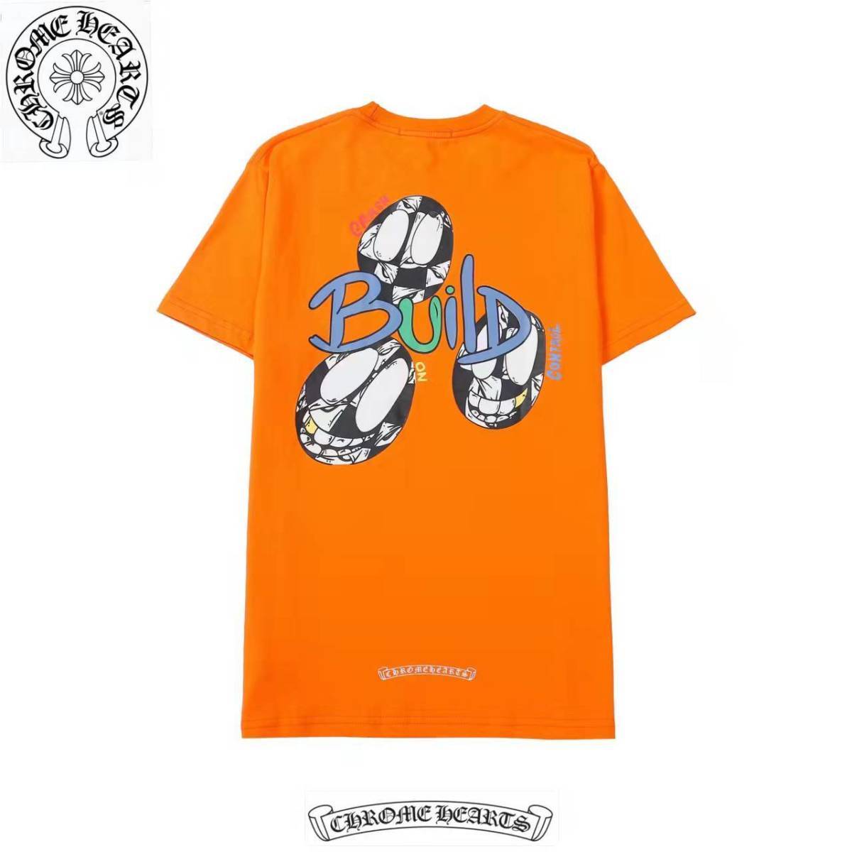 Chrome-hearts/ クロウ ハート クロス オレンジ グラフィティ デザイン 男女兼用 ルーズ コットン 半袖 Tシャツ カップル