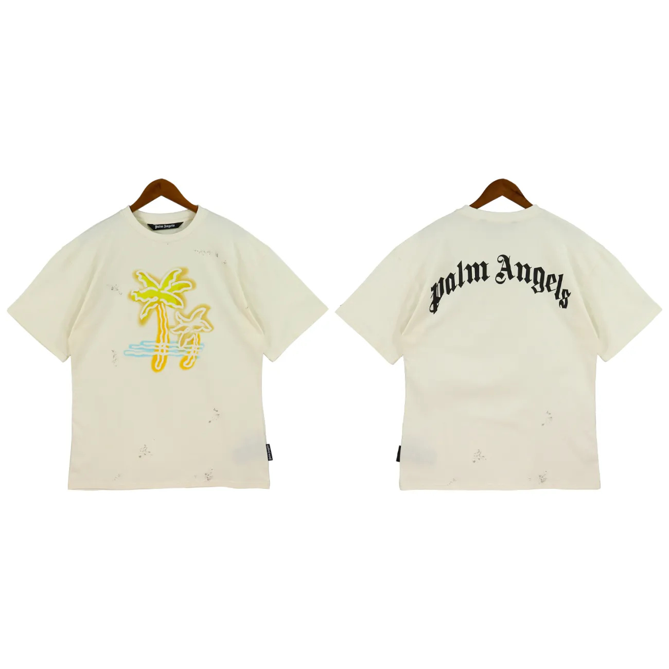 Palm Angels  ココナッツツリーレタープリントハンドほつれメンズサマーカジュアルスーツ